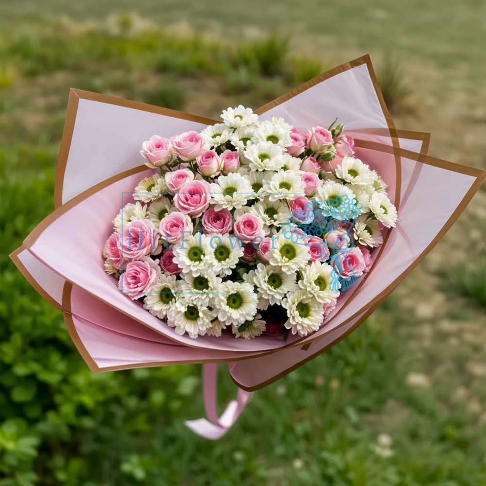 Букет цветов Нежное создание Букет цветов из: Хризантемы и Розы